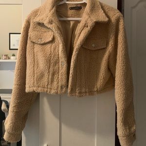 Teddy Cropped Fluffy Jacket- Nude
